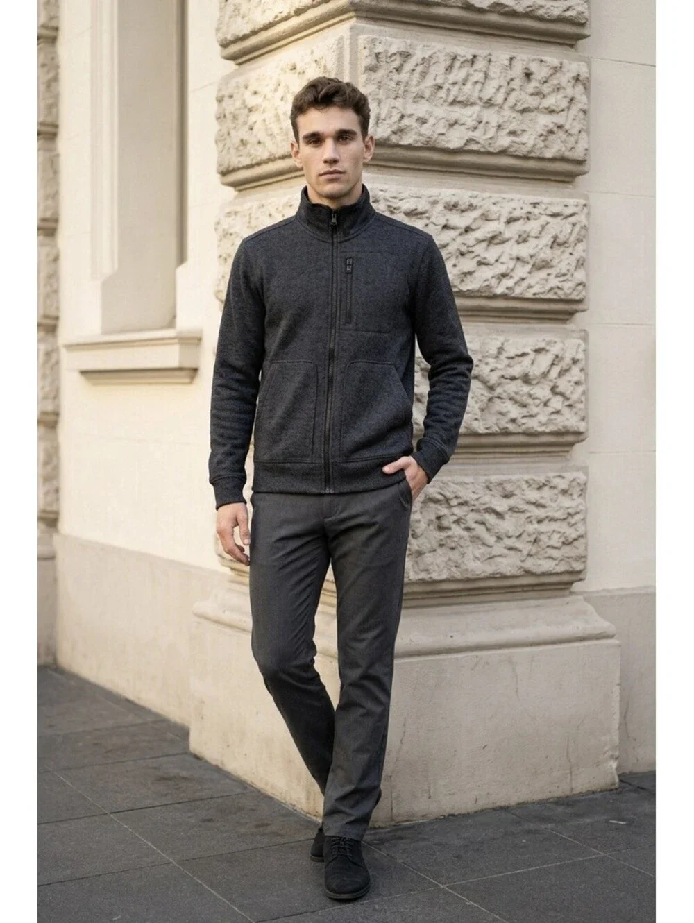 Banana Republic Men’s Full Zip Fleece Sweater Size S Charcoal Gray